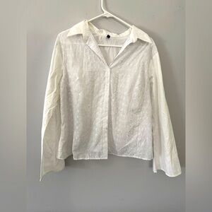 VTG Star City Embroidered Floral Button Up Blouse Long Sleeve White Size S M